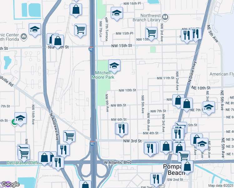 map of restaurants, bars, coffee shops, grocery stores, and more near 860 Northwest 8th Avenue in Pompano Beach