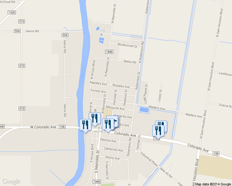 map of restaurants, bars, coffee shops, grocery stores, and more near 215 Forrest Ave in Rio Hondo