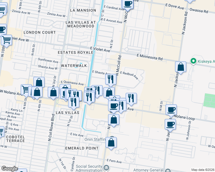 map of restaurants, bars, coffee shops, grocery stores, and more near 4200 North Chai in McAllen