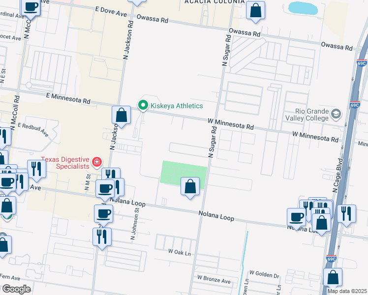 map of restaurants, bars, coffee shops, grocery stores, and more near 1407 West Kiwi Avenue in Pharr