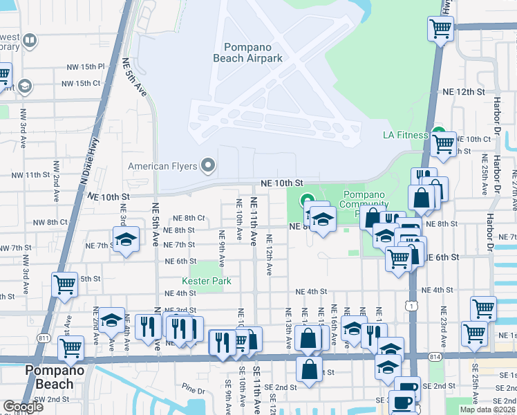 map of restaurants, bars, coffee shops, grocery stores, and more near 828 Northeast 11th Avenue in Pompano Beach