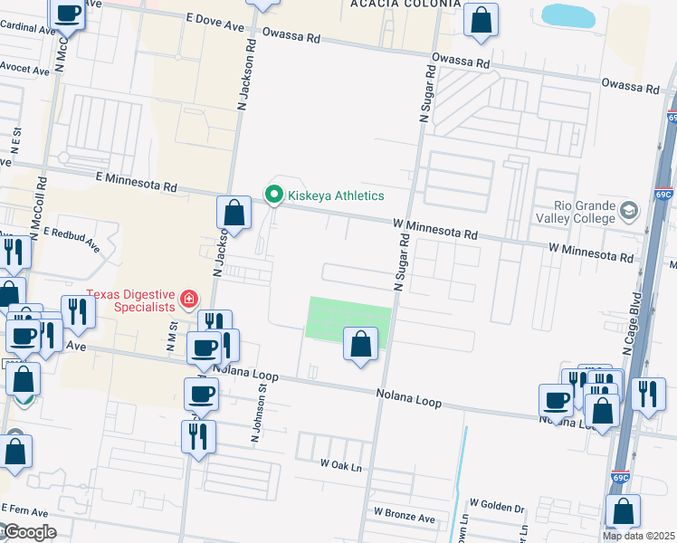 map of restaurants, bars, coffee shops, grocery stores, and more near 1407 West Fig Avenue in Pharr
