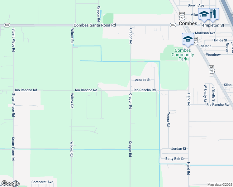 map of restaurants, bars, coffee shops, grocery stores, and more near 17430 Rio Rancho Rd in Harlingen