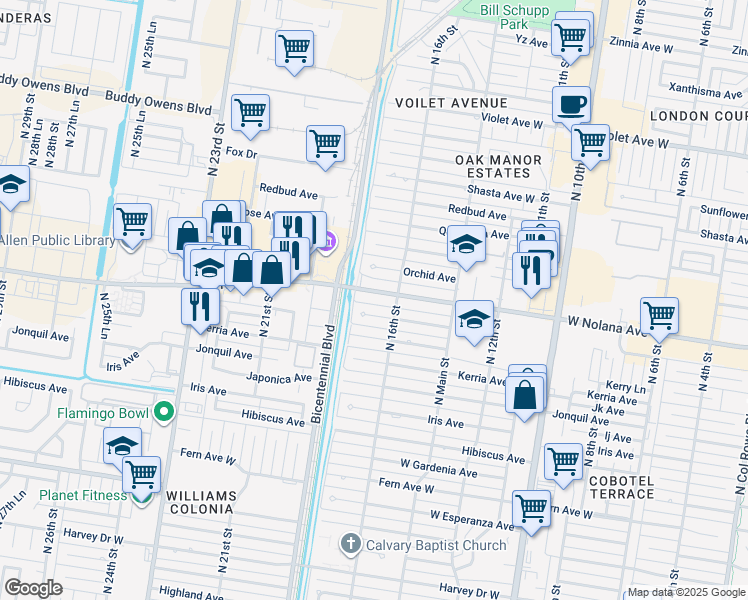 map of restaurants, bars, coffee shops, grocery stores, and more near 1619 West Nolana Avenue in McAllen
