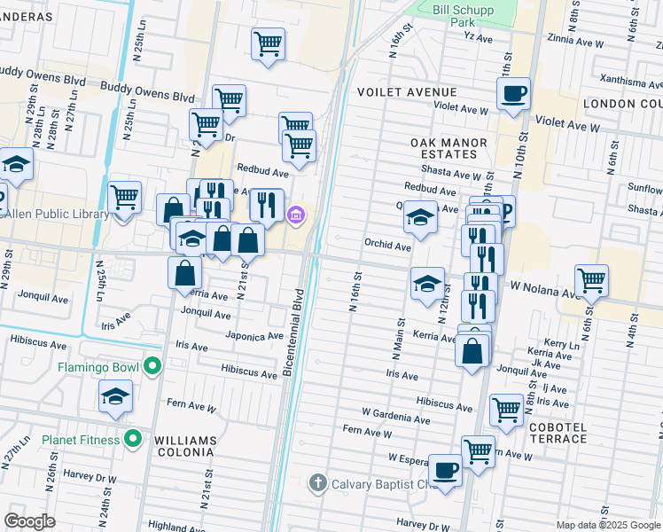 map of restaurants, bars, coffee shops, grocery stores, and more near 1707 Marigold Avenue in McAllen
