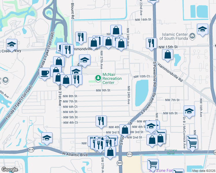 map of restaurants, bars, coffee shops, grocery stores, and more near 2636 Northwest 9th Court in Pompano Beach