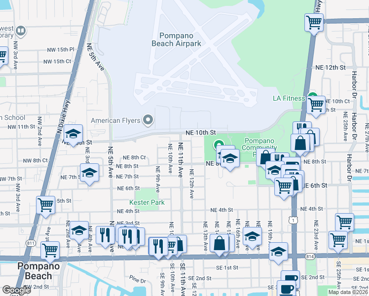 map of restaurants, bars, coffee shops, grocery stores, and more near 815 Northeast 12th Avenue in Pompano Beach