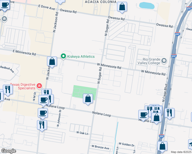 map of restaurants, bars, coffee shops, grocery stores, and more near 5005 North Mockingbird in Pharr