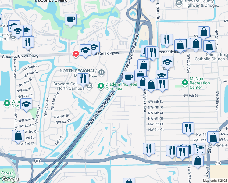 map of restaurants, bars, coffee shops, grocery stores, and more near Florida's Turnpike in Pompano Beach