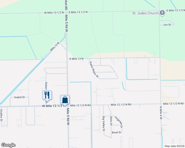 map of restaurants, bars, coffee shops, grocery stores, and more near 8607 Palos Rojos Street in Weslaco
