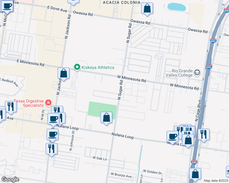 map of restaurants, bars, coffee shops, grocery stores, and more near 1302 West Kiwi in Pharr