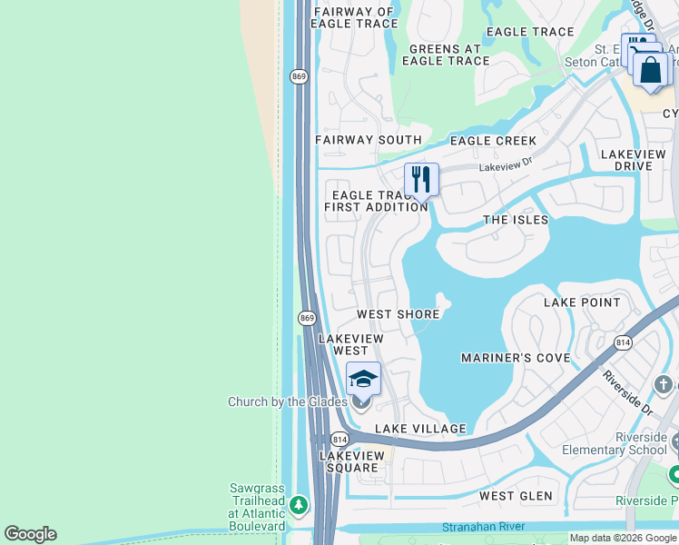map of restaurants, bars, coffee shops, grocery stores, and more near 848 Northwest 126th Avenue in Coral Springs