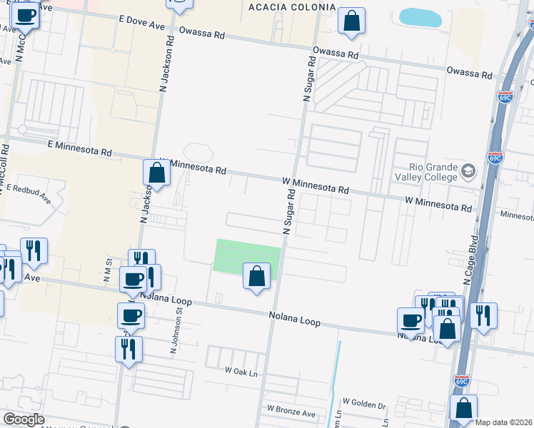 map of restaurants, bars, coffee shops, grocery stores, and more near 1302 West Fig Avenue in Pharr
