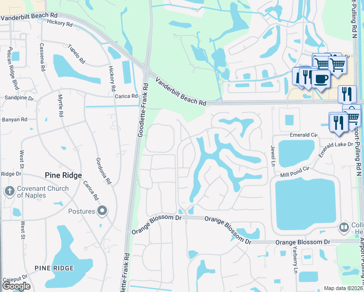 map of restaurants, bars, coffee shops, grocery stores, and more near 8003 San Vista Circle in Naples