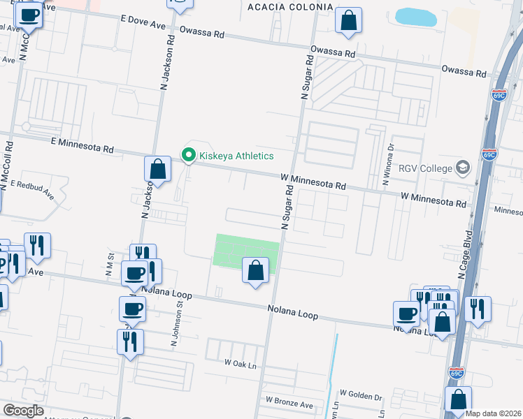 map of restaurants, bars, coffee shops, grocery stores, and more near 1304 West Fig Avenue in Pharr