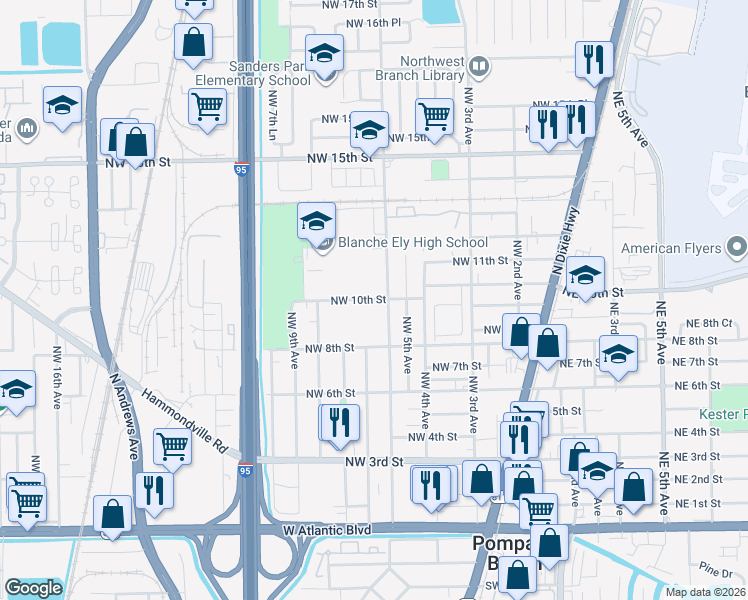 map of restaurants, bars, coffee shops, grocery stores, and more near 701 Northwest 10th Street in Pompano Beach