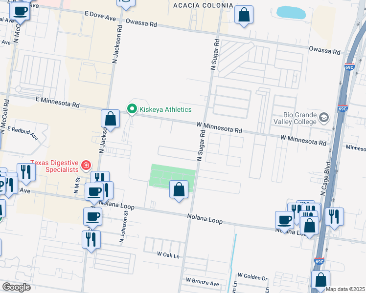 map of restaurants, bars, coffee shops, grocery stores, and more near 1304 West Fig Avenue in Pharr