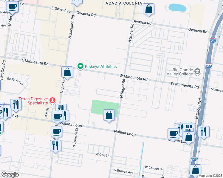 map of restaurants, bars, coffee shops, grocery stores, and more near 1304 West Fig Avenue in Pharr