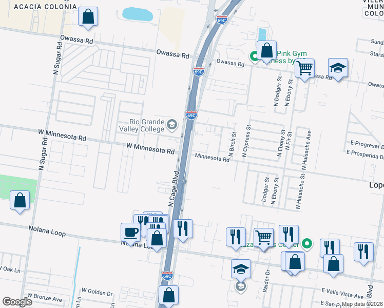 map of restaurants, bars, coffee shops, grocery stores, and more near 5312 U.S. 281 in Pharr