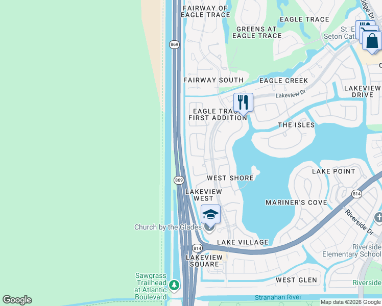 map of restaurants, bars, coffee shops, grocery stores, and more near 848 Northwest 127th Avenue in Coral Springs