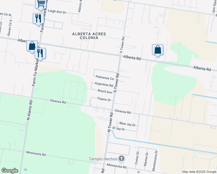 map of restaurants, bars, coffee shops, grocery stores, and more near 6617 Argentine Road in Edinburg