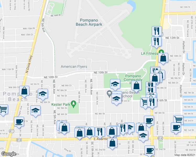 map of restaurants, bars, coffee shops, grocery stores, and more near 917 Northeast 12th Avenue in Pompano Beach