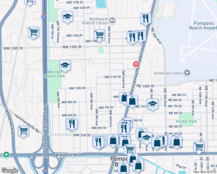 map of restaurants, bars, coffee shops, grocery stores, and more near 298-200 Northwest 10th Street in Pompano Beach