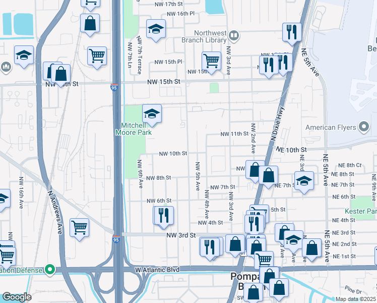 map of restaurants, bars, coffee shops, grocery stores, and more near 1031 Northwest 5th Avenue in Pompano Beach