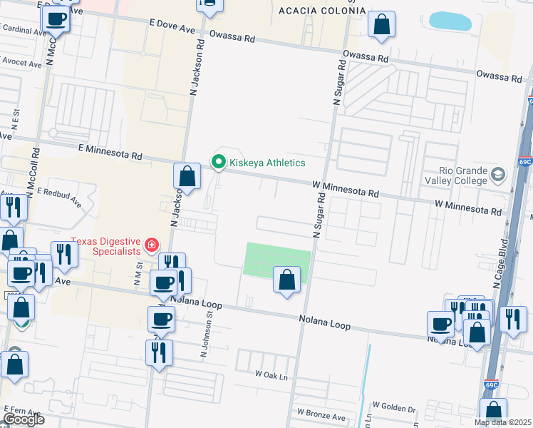 map of restaurants, bars, coffee shops, grocery stores, and more near 1011 West Minnesota Road in Pharr