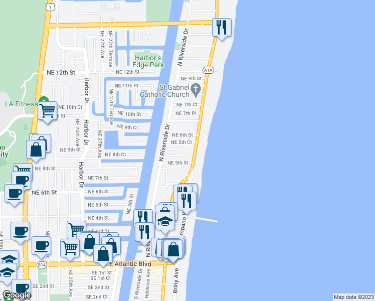 map of restaurants, bars, coffee shops, grocery stores, and more near 3211 Colony Club Road in Pompano Beach