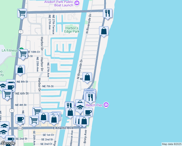 map of restaurants, bars, coffee shops, grocery stores, and more near 3211 Colony Club Road in Pompano Beach