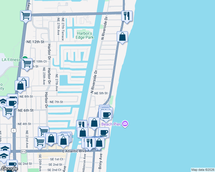 map of restaurants, bars, coffee shops, grocery stores, and more near 3211 Colony Club Road in Pompano Beach