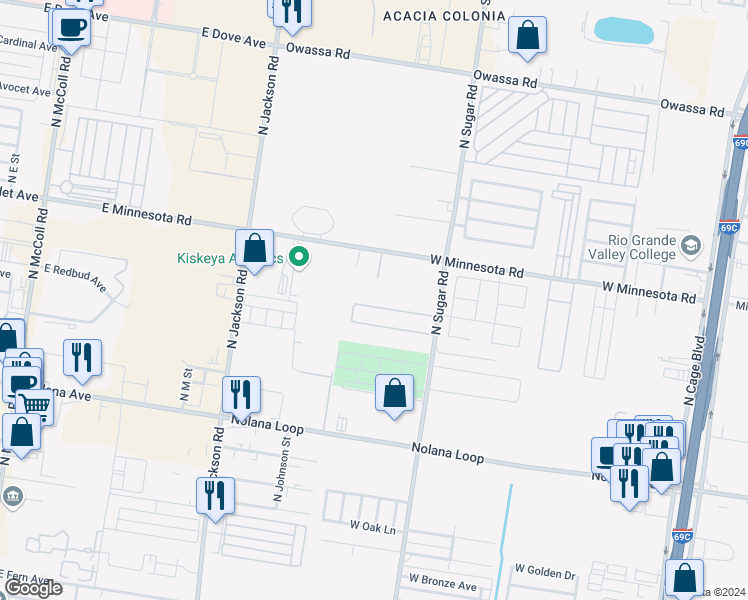 map of restaurants, bars, coffee shops, grocery stores, and more near 1406 West Fig Avenue in Pharr