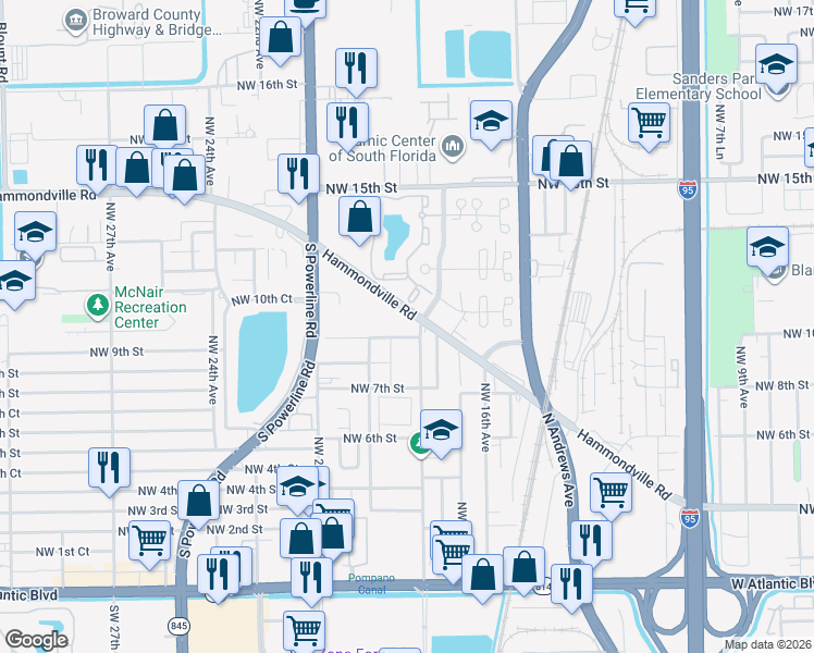 map of restaurants, bars, coffee shops, grocery stores, and more near 1850 Doctor Martin Luther King Boulevard in Pompano Beach