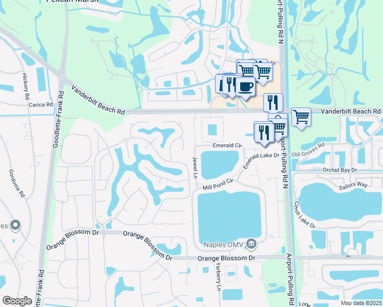 map of restaurants, bars, coffee shops, grocery stores, and more near 7743 Jewel Lane in Naples