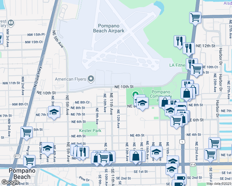 map of restaurants, bars, coffee shops, grocery stores, and more near 917 Northeast 12th Avenue in Pompano Beach