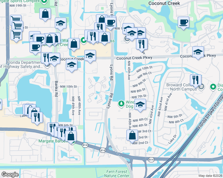 map of restaurants, bars, coffee shops, grocery stores, and more near 941 Lyons Road in Coconut Creek