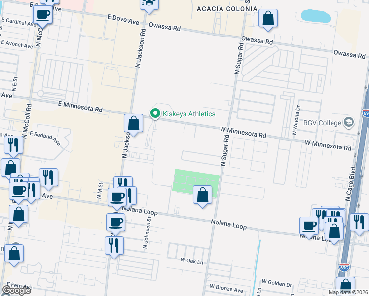 map of restaurants, bars, coffee shops, grocery stores, and more near 1504 West Fig Avenue in Pharr