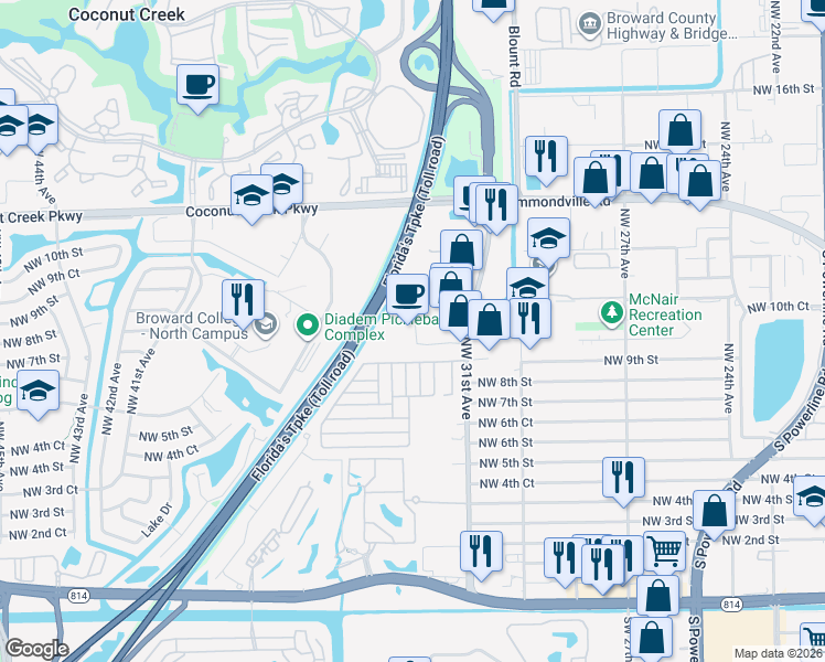 map of restaurants, bars, coffee shops, grocery stores, and more near 901 NW 31st Ave in Pompano Beach