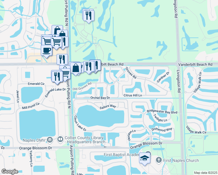 map of restaurants, bars, coffee shops, grocery stores, and more near 7476 Jacaranda Park Road in Naples