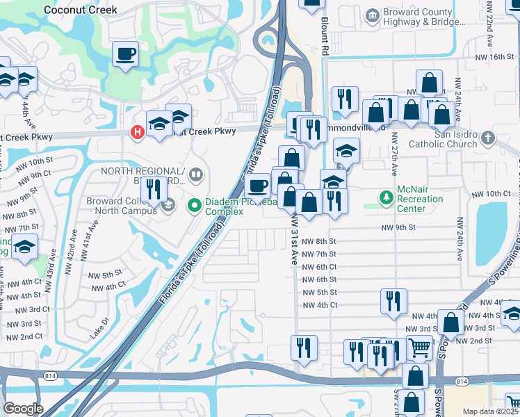 map of restaurants, bars, coffee shops, grocery stores, and more near 1069 Northwest 31st Avenue in Pompano Beach