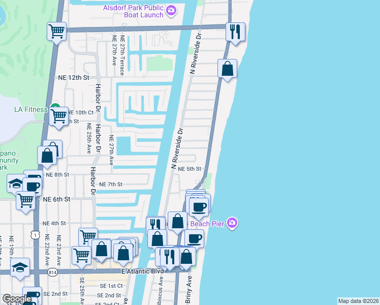 map of restaurants, bars, coffee shops, grocery stores, and more near 3211 Colony Club Road in Pompano Beach