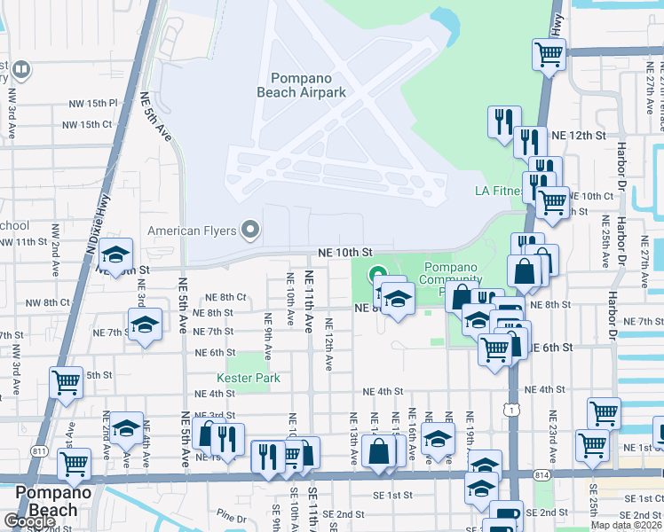 map of restaurants, bars, coffee shops, grocery stores, and more near 917 Northeast 12th Avenue in Pompano Beach