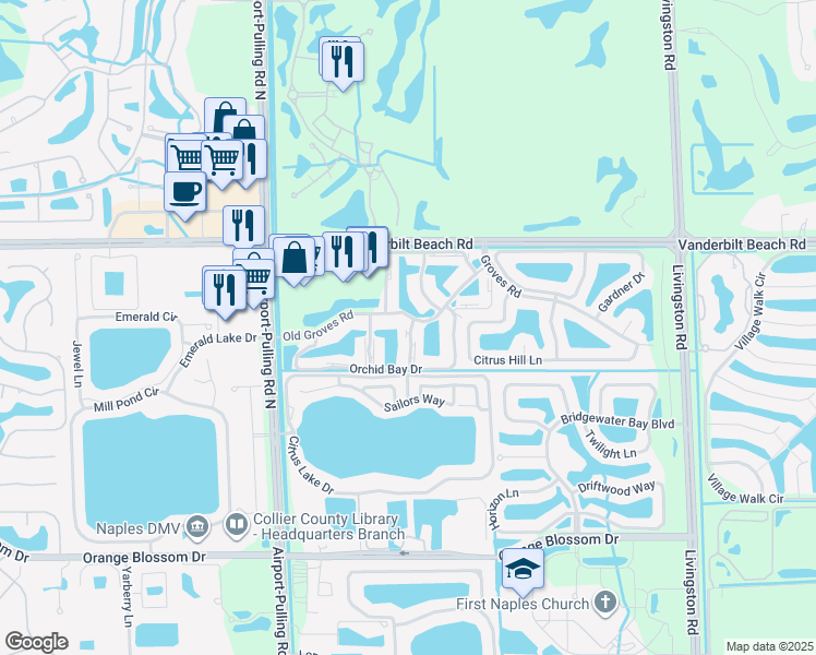 map of restaurants, bars, coffee shops, grocery stores, and more near 7476 Jacaranda Park Road in Naples