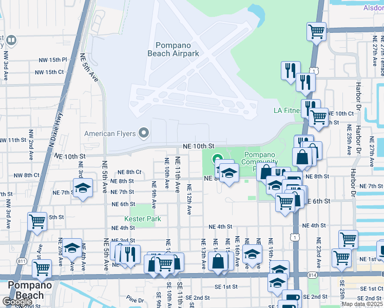 map of restaurants, bars, coffee shops, grocery stores, and more near 912 Northeast 12th Avenue in Pompano Beach