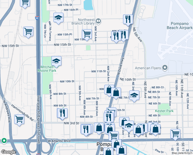 map of restaurants, bars, coffee shops, grocery stores, and more near 298 Northwest 10th Street in Pompano Beach