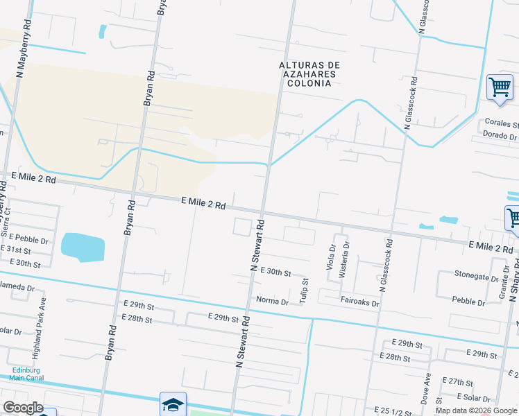 map of restaurants, bars, coffee shops, grocery stores, and more near 1605 East Mile 2 Road in Mission