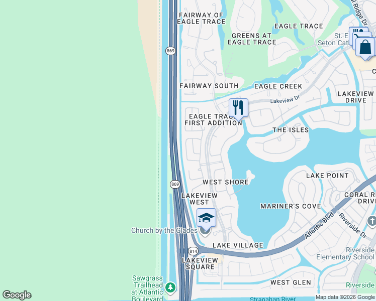 map of restaurants, bars, coffee shops, grocery stores, and more near 848 Northwest 127th Avenue in Coral Springs
