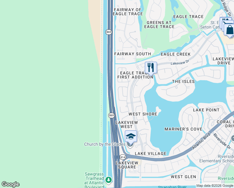 map of restaurants, bars, coffee shops, grocery stores, and more near 848 Northwest 127th Avenue in Coral Springs
