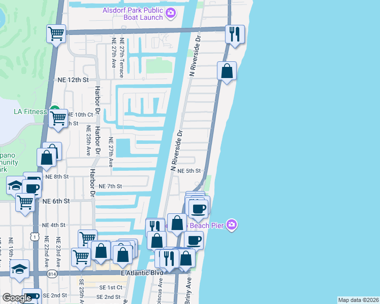map of restaurants, bars, coffee shops, grocery stores, and more near 3211 Colony Club Road in Pompano Beach